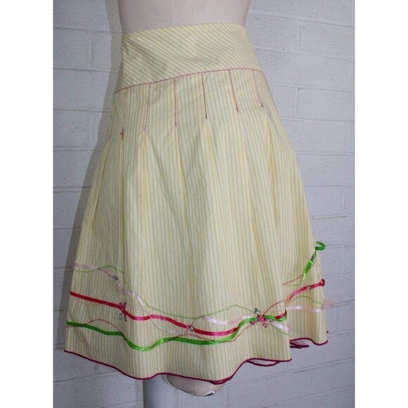 Ruth Size 4 Pinstriped Full Skirt Ribbon Stitching Jewel Embellished Lined - Picture 5 of 5